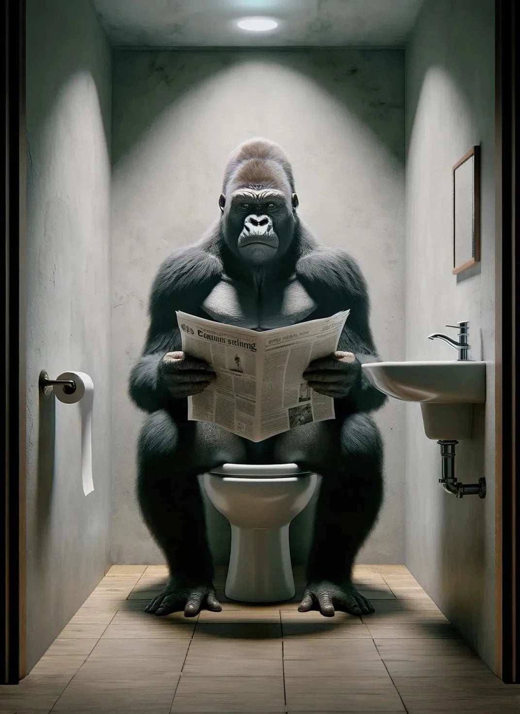 Modern Flamingo Kangaroo Reading Newspapers