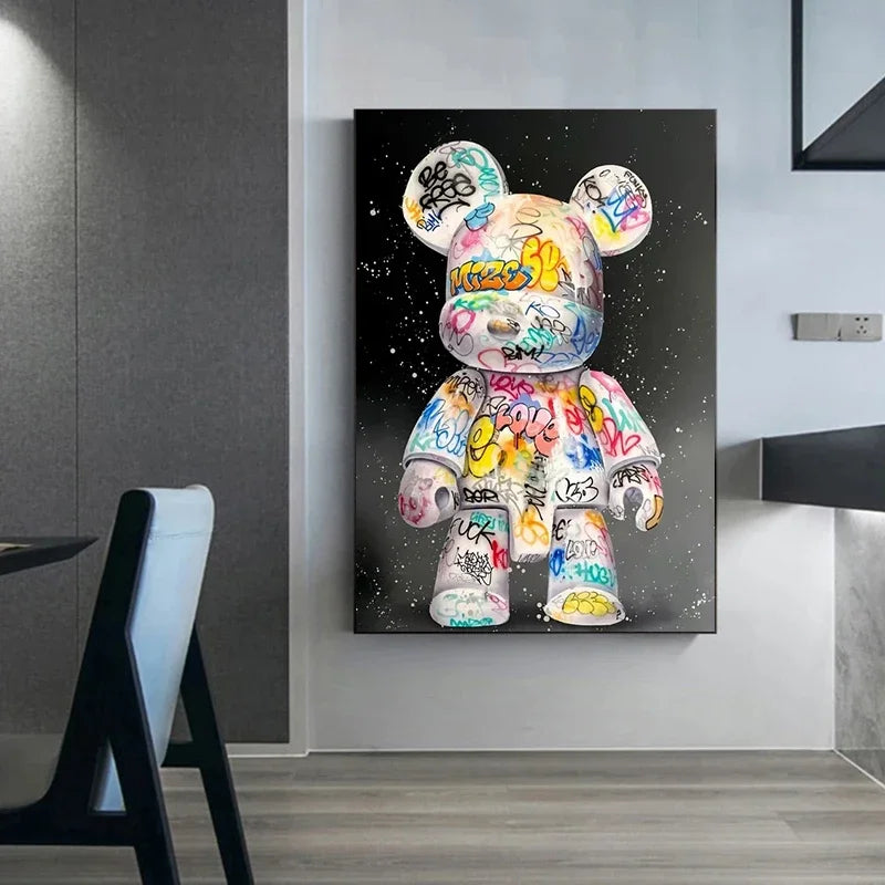 Teddy Beer Cartoon Graffiti Bear Canvas Painting