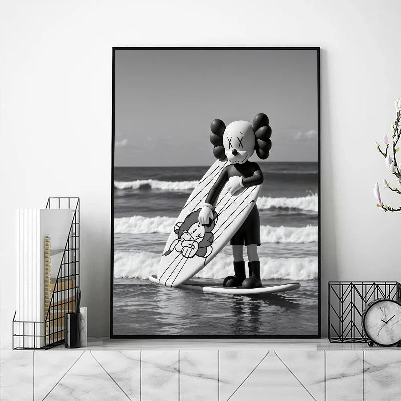 Kaws Cute Teddy Bear Black White