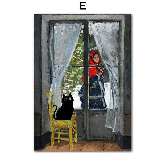 Funny Art Matisse Monet Black Cat Van Gogh