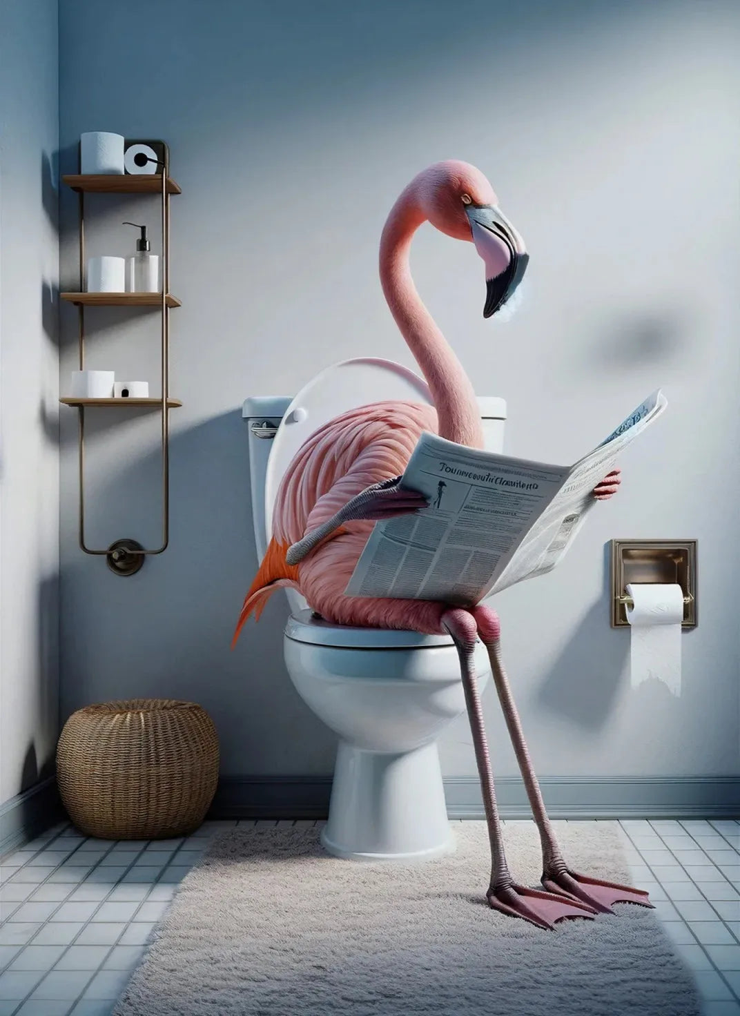 Modern Flamingo Kangaroo Reading Newspapers