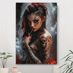 Tattooed Woman Canvas Painting Wall