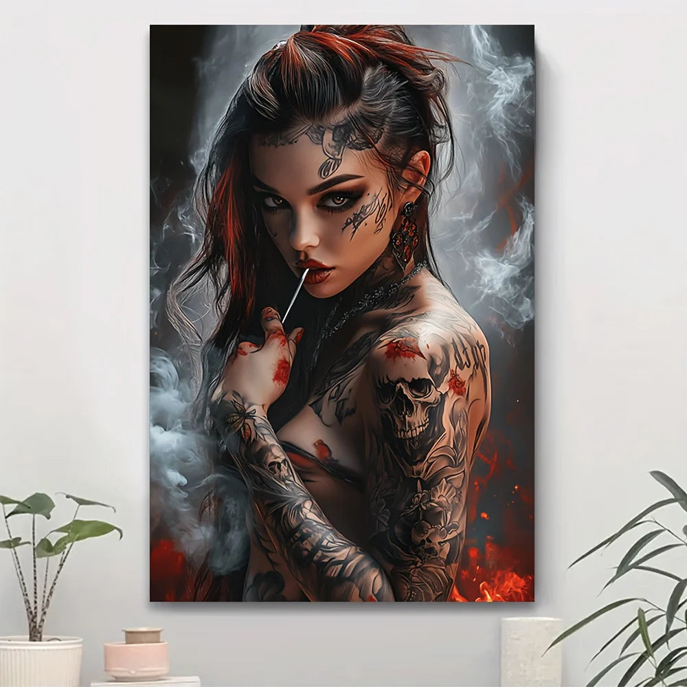 Tattooed Woman Canvas Painting Wall